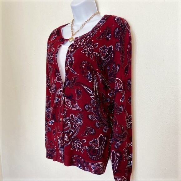 CROFT & BARROW Maroon Paisley Print Cardigan, M, NWT! - Picture 5 of 9